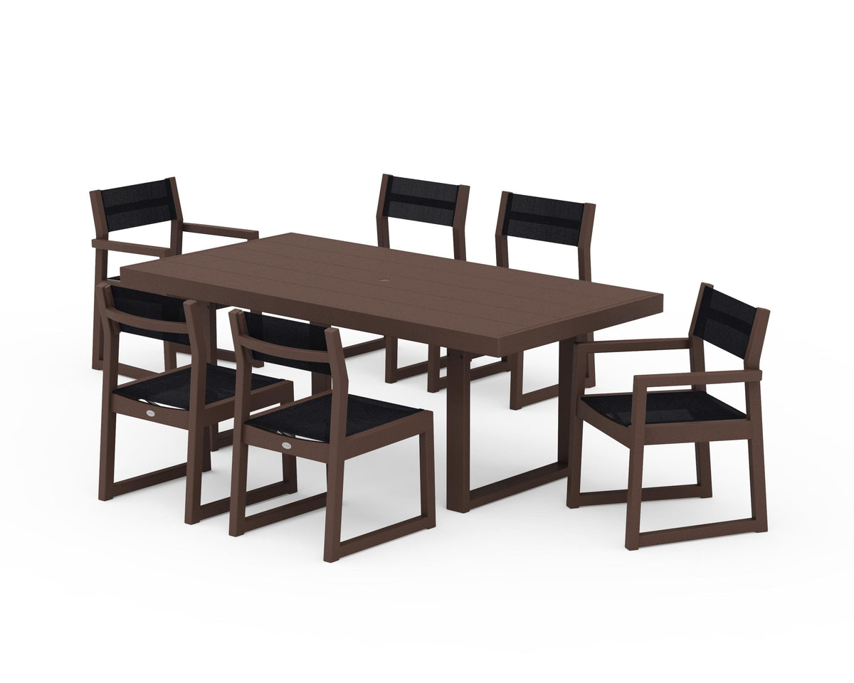 POLYWOOD EDGE Sling 7-Piece Dining Set in Mahogany / Black