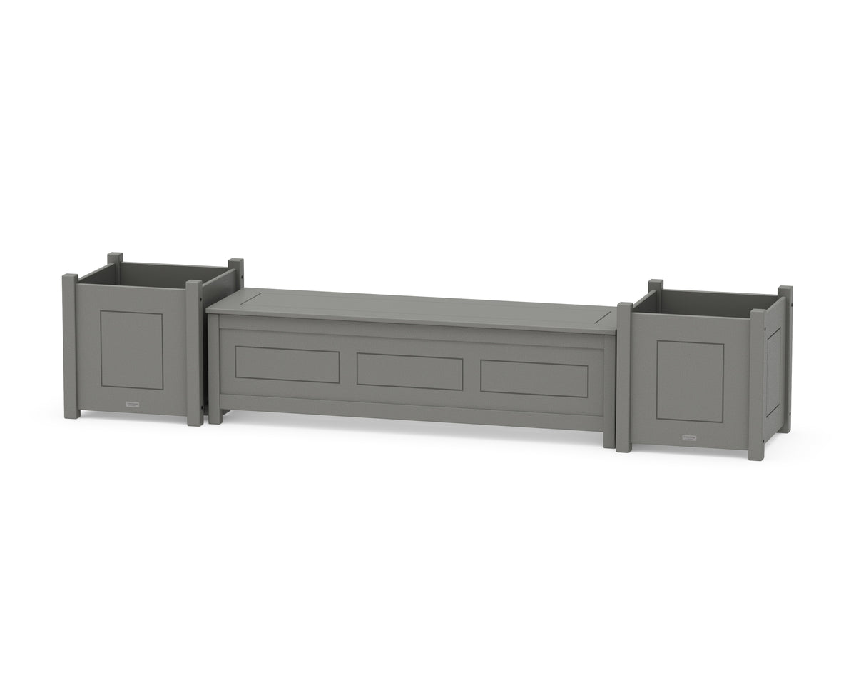 POLYWOOD 60" Country Living Straight Planter Storage Bench Set - Large in Slate Grey