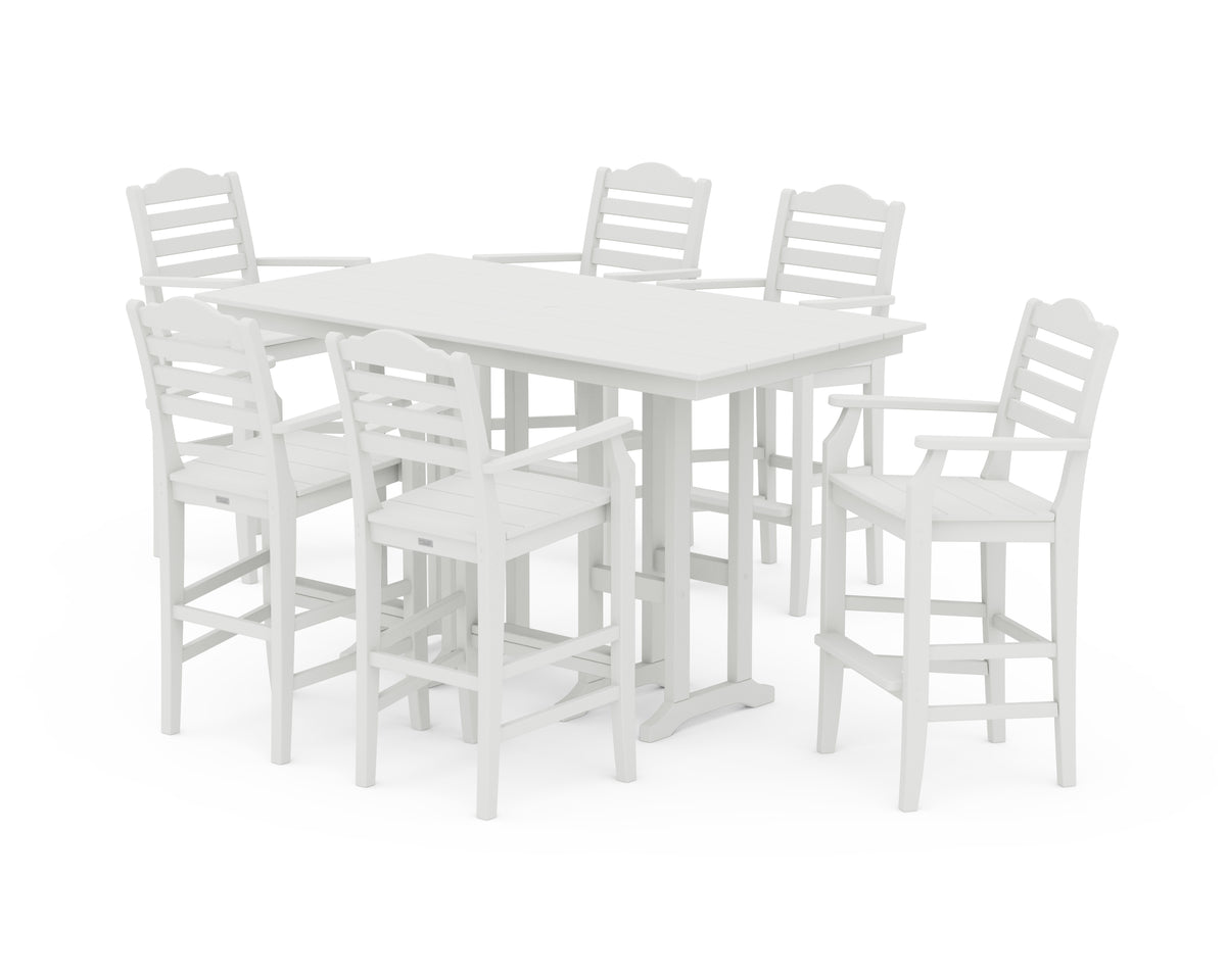 POLYWOOD Savannah Arm Chair 7-Piece Farmhouse Bar Set in Vintage White