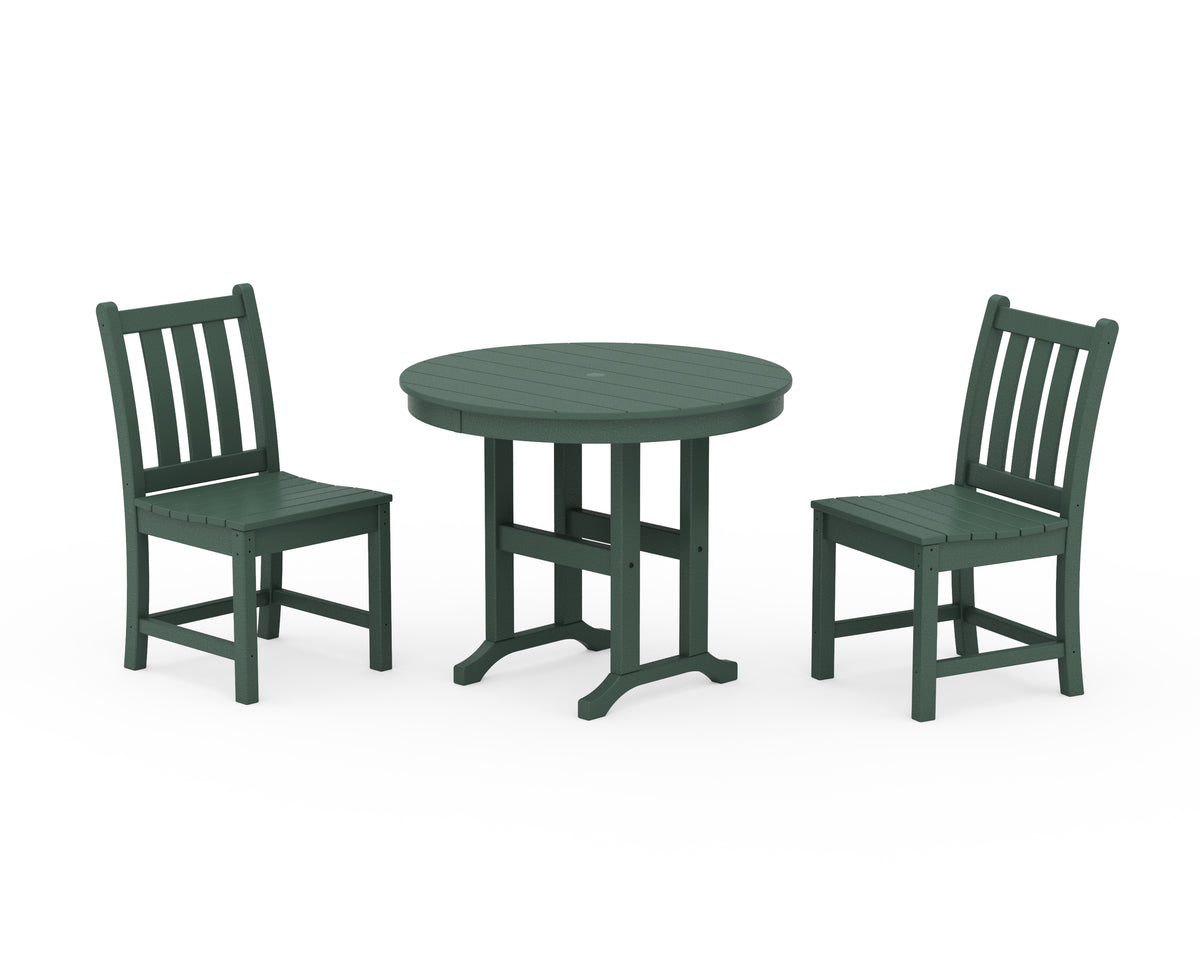 POLYWOOD Traditional Garden Side Chair 3-Piece Round Dining Set in Green