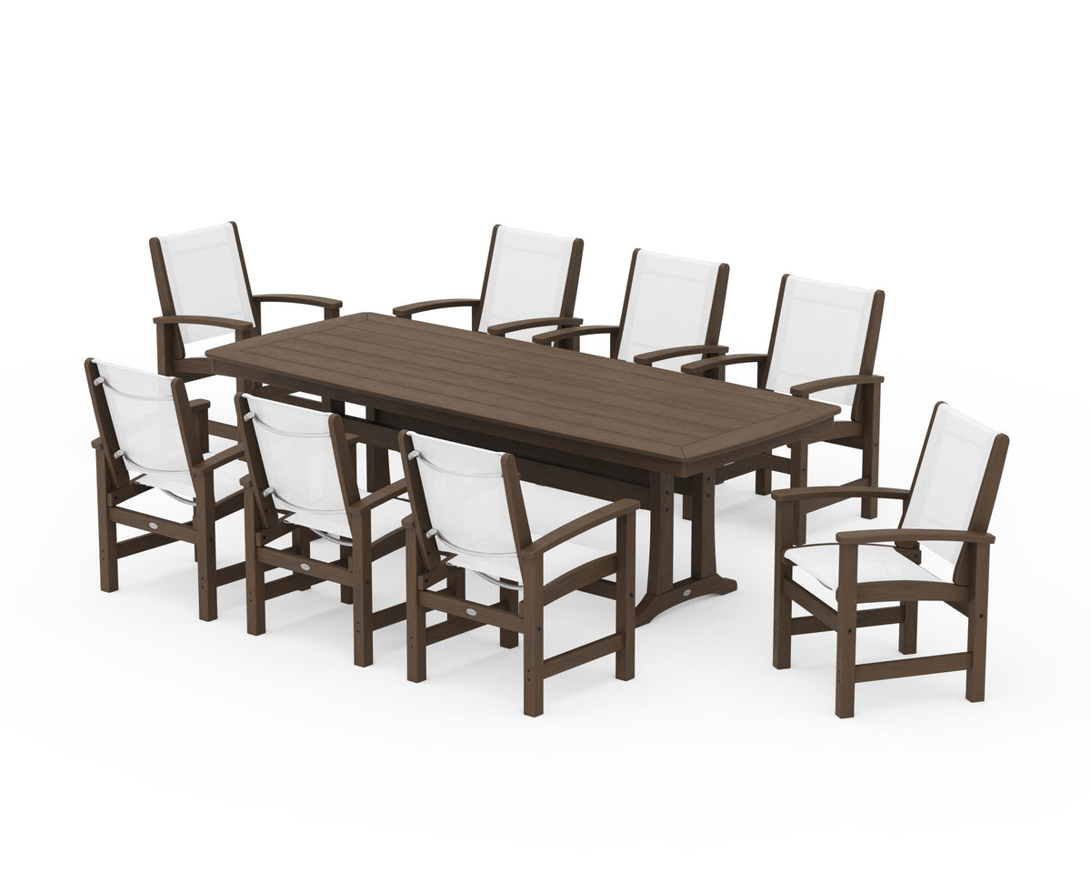 POLYWOOD Coastal 9-Piece Dining Set with Trestle Legs in Kona / White
