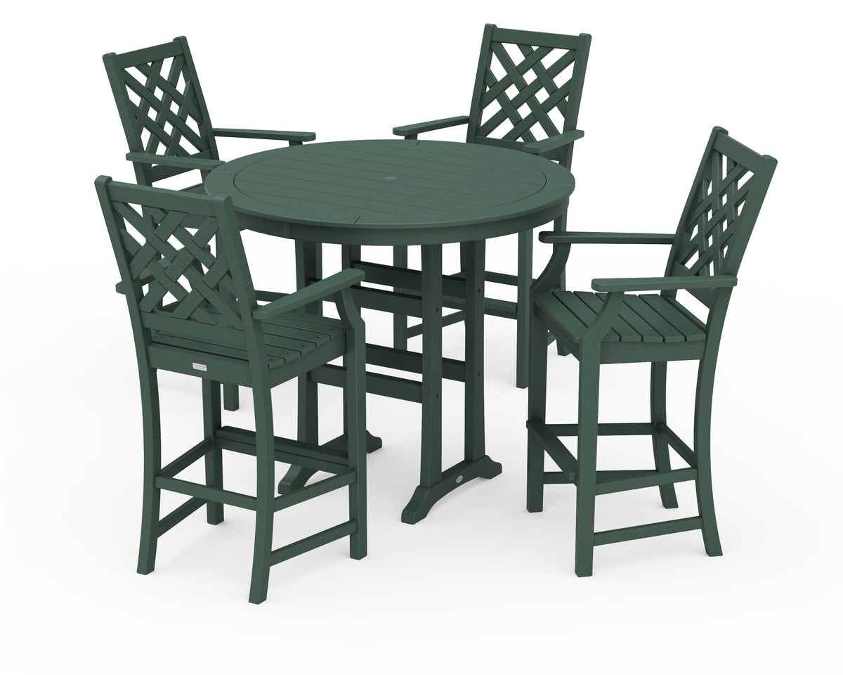 POLYWOOD Country Living Wovendale 5-Piece Round Bar Set in Green