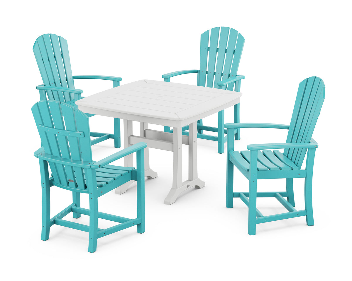POLYWOOD Palm Coast 5-Piece Dining Set with Trestle Legs - 37" Table in Aruba / White