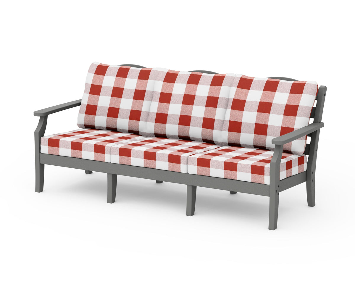 POLYWOOD Savannah Deep Seating Sofa in Slate Grey / Buffalo Plaid Crimson