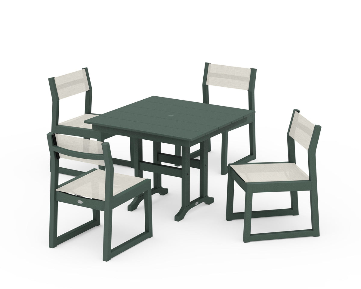 POLYWOOD EDGE Sling Side Chair 5-Piece Farmhouse Dining Set in Green / Parchment