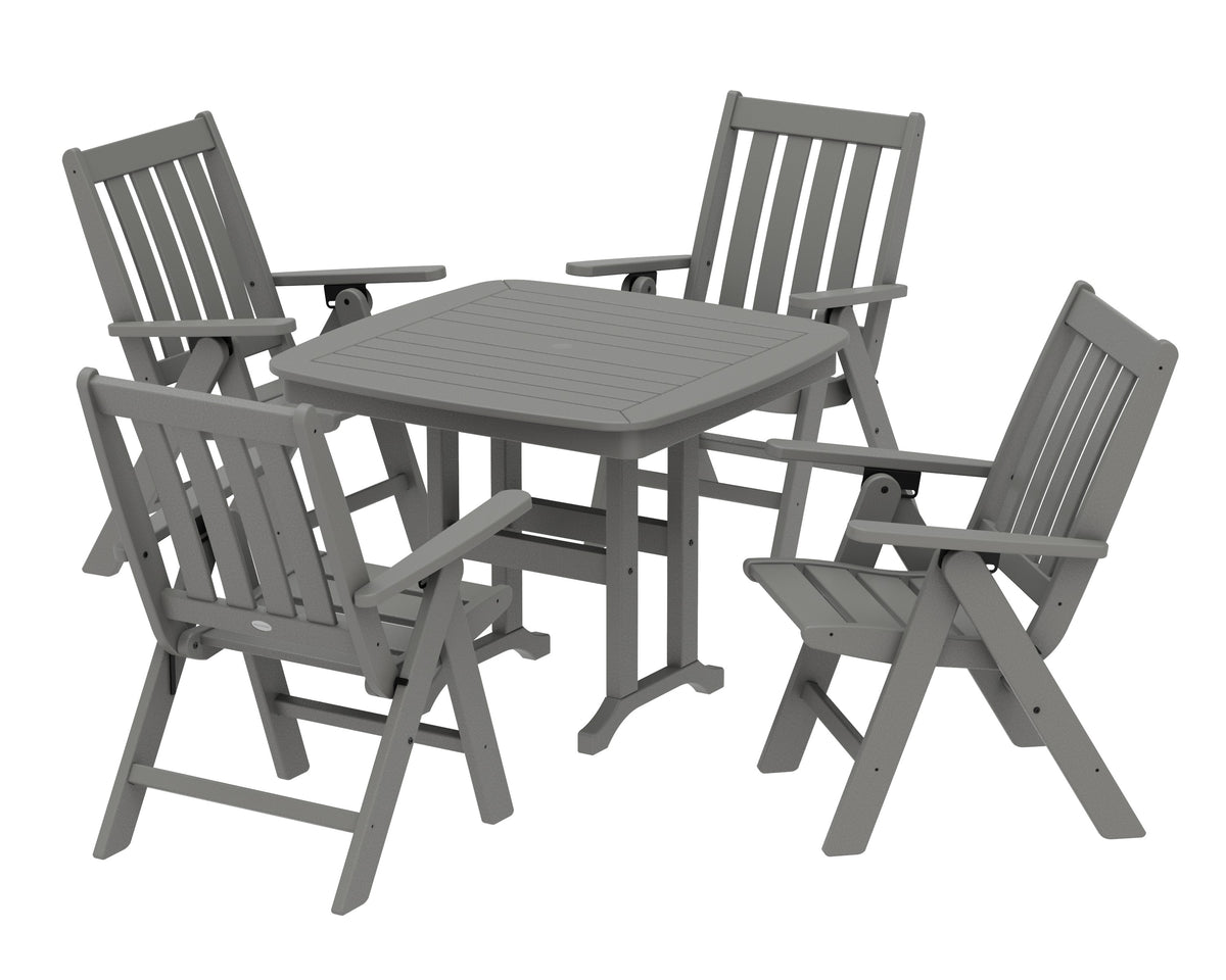 POLYWOOD Vineyard Folding Chair 5-Piece Dining Set - 37" Table in Slate Grey