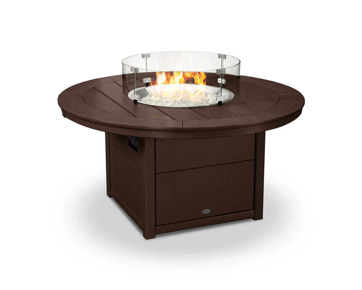 Brown fire pit table with glass cover on a white background