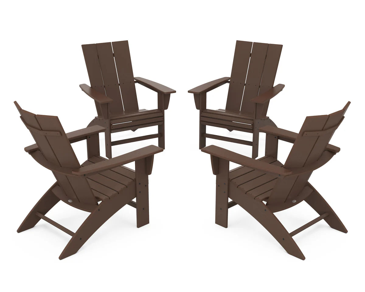 POLYWOOD 4-Piece Modern Curveback Adirondack Conversation Set in Mahogany