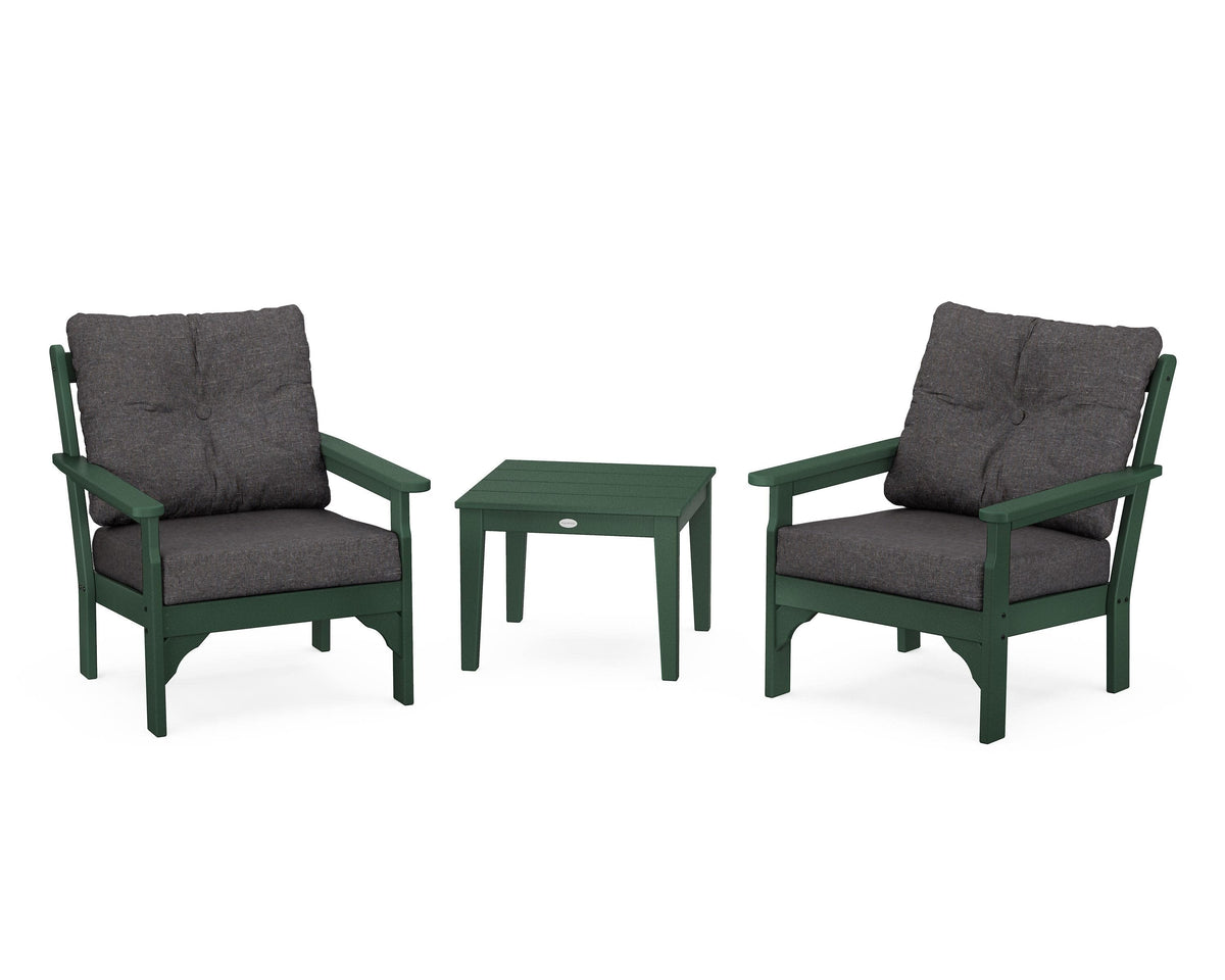 POLYWOOD Vineyard 3-Piece Deep Seating Set in Green / Ash Charcoal