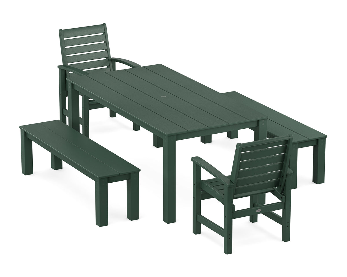 POLYWOOD Signature 5-Piece Parsons Dining Set with Benches in Green
