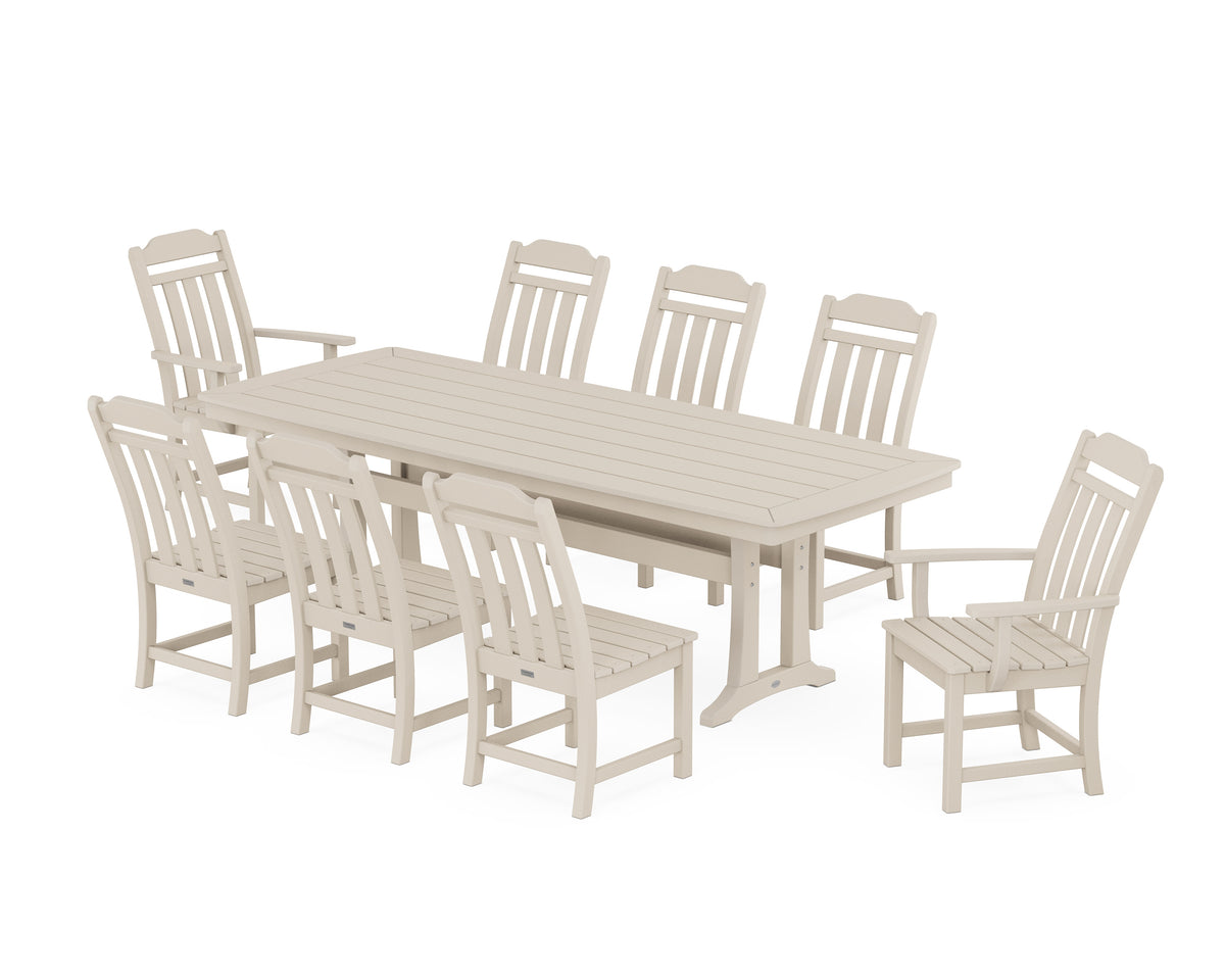 POLYWOOD Cottage 9-Piece Dining Set with Trestle Legs in Sand