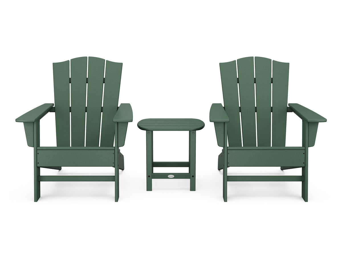 POLYWOOD Wave 3-Piece Adirondack Chair Set with The Crest Chairs in Green