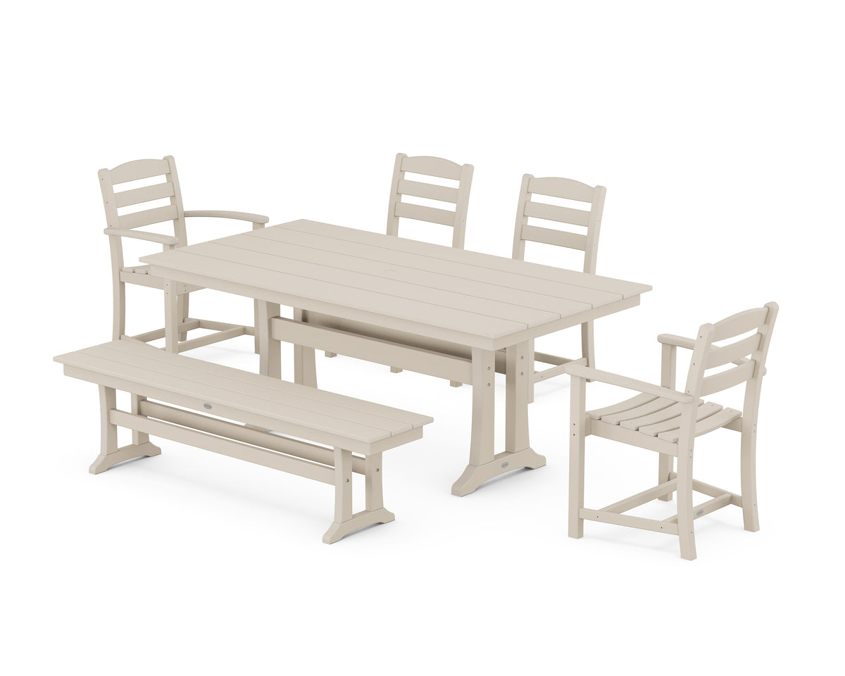 POLYWOOD La Casa Café 6-Piece Farmhouse Dining Set with Trestle Legs in Sand