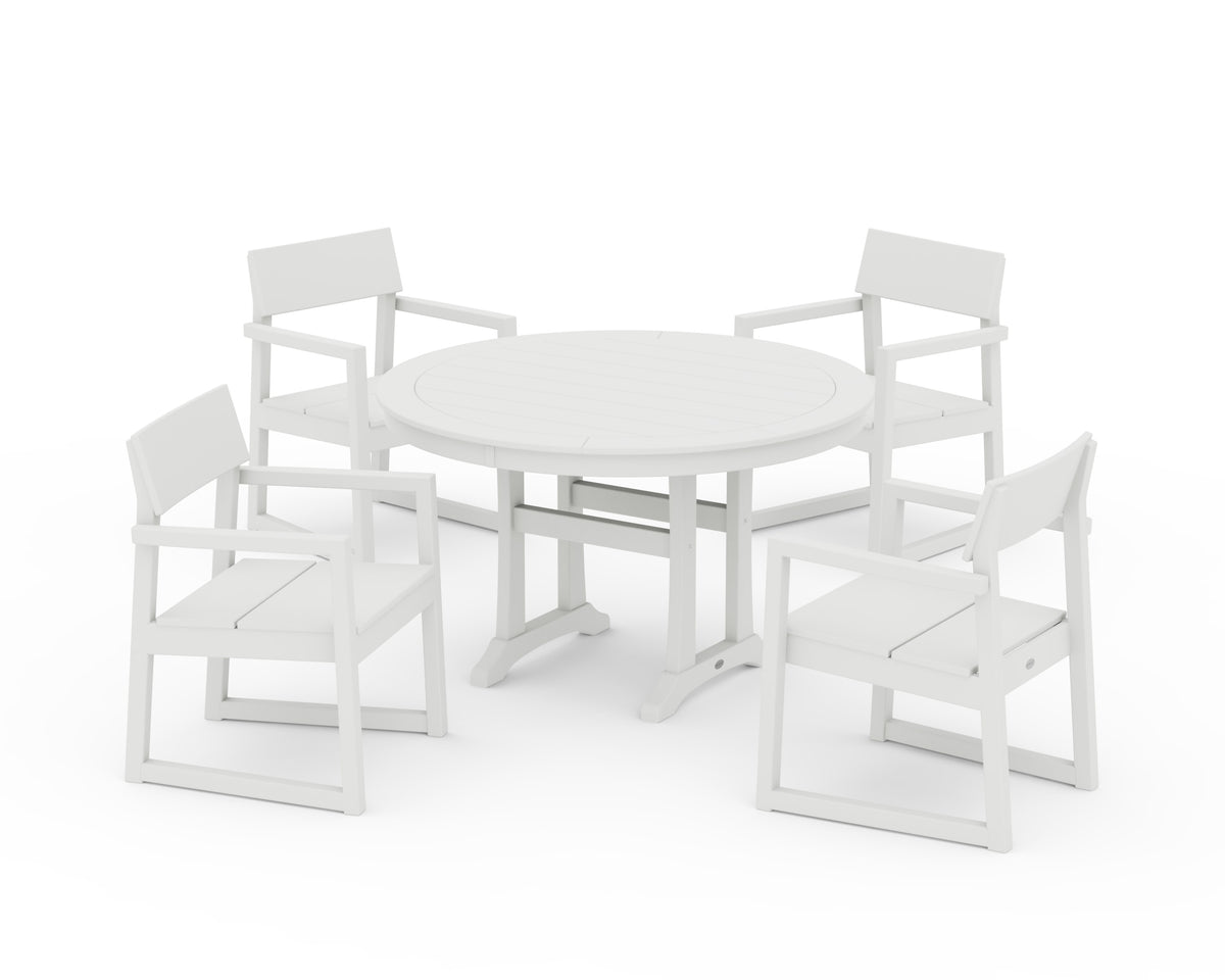 POLYWOOD EDGE 5-Piece Round Dining Set with Trestle Legs in Vintage White