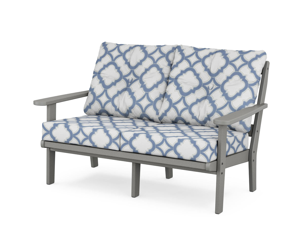 POLYWOOD Mission Deep Seating Loveseat in Slate Grey / Trellis Sky Blue