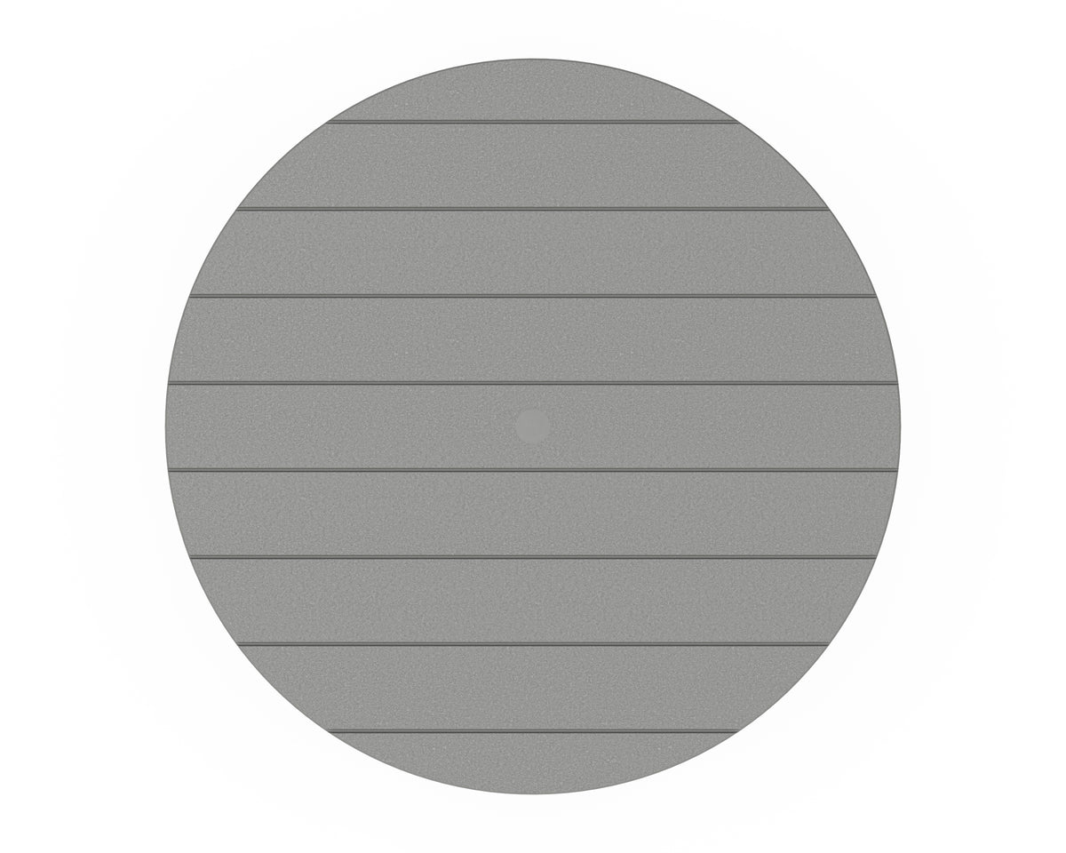 Angled view of the POLYWOOD La Casa Café 3-Piece Round Farmhouse Bar Set in Slate Grey
