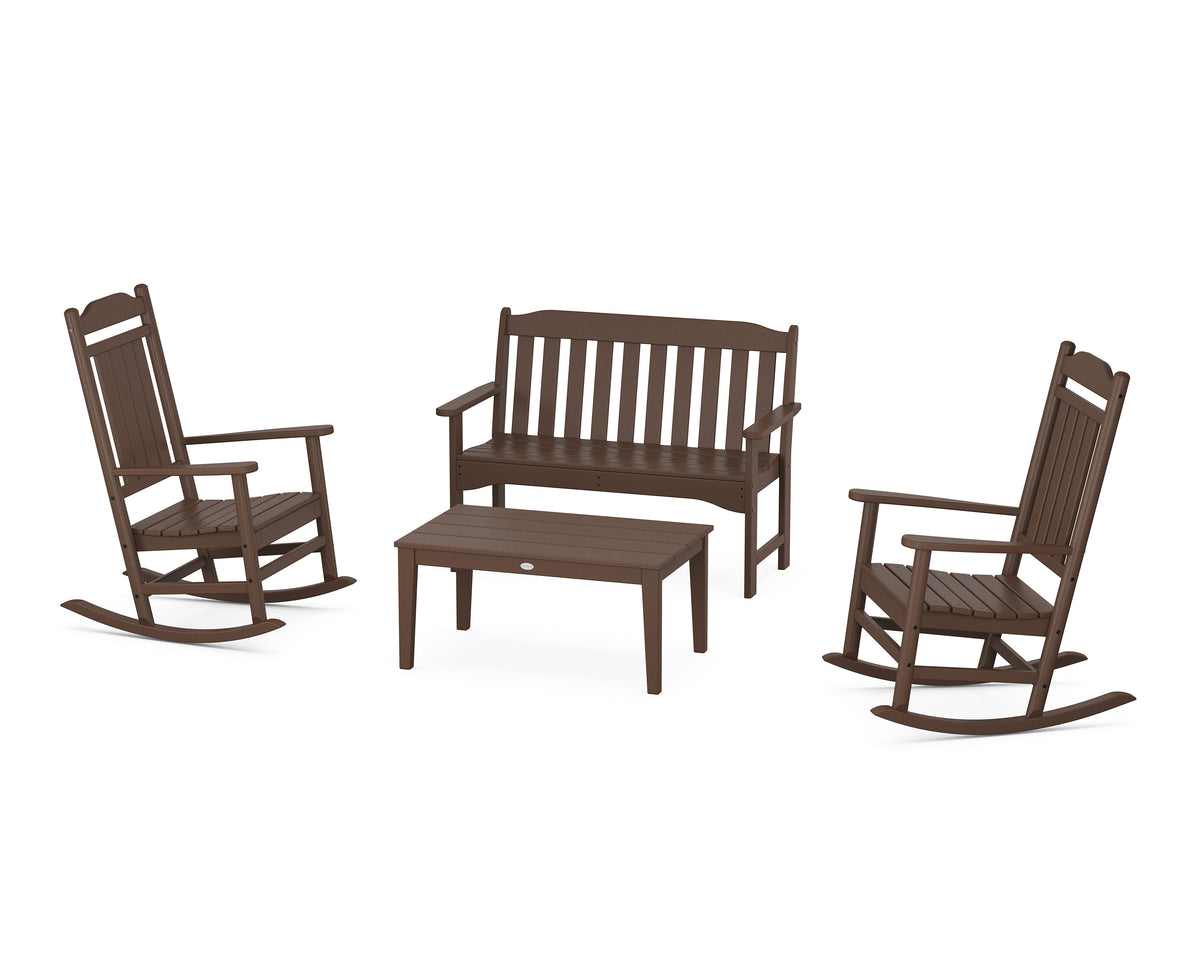 POLYWOOD Cottage Legacy Rocking Chair 4-Piece Porch Set in Mahogany