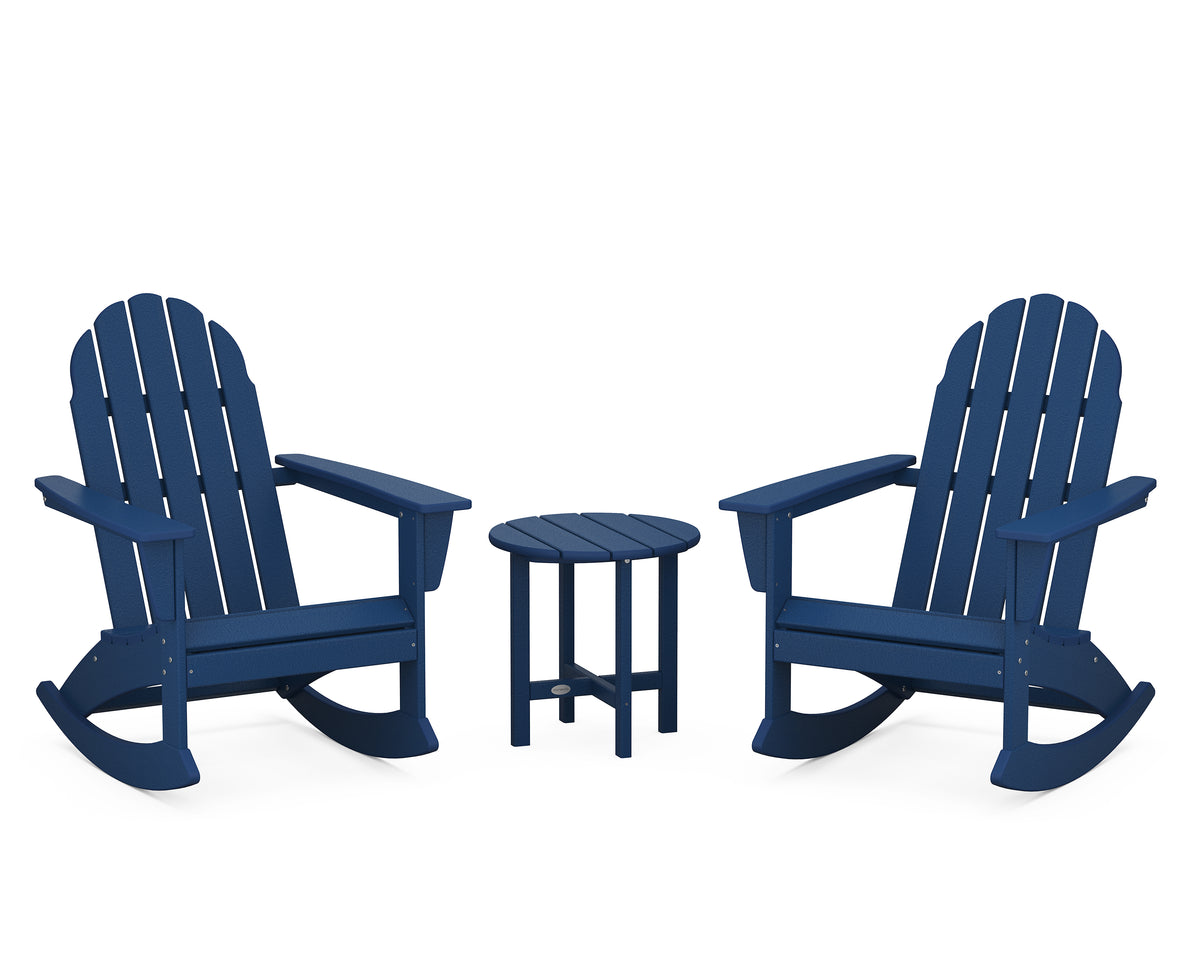 POLYWOOD Vineyard 3-Piece Adirondack Rocking Chair Set with 18" Round Table in Navy