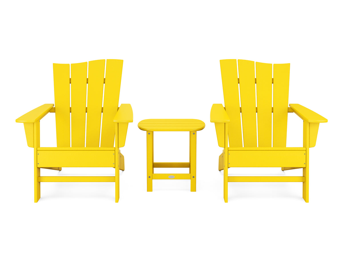 POLYWOOD Wave 3-Piece Adirondack Chair Set in Lemon