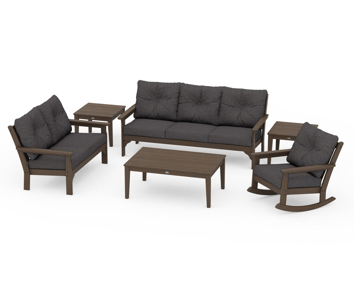 POLYWOOD Vineyard 6-Piece Deep Seating Set with Rocking Chair in Kona / Ash Charcoal
