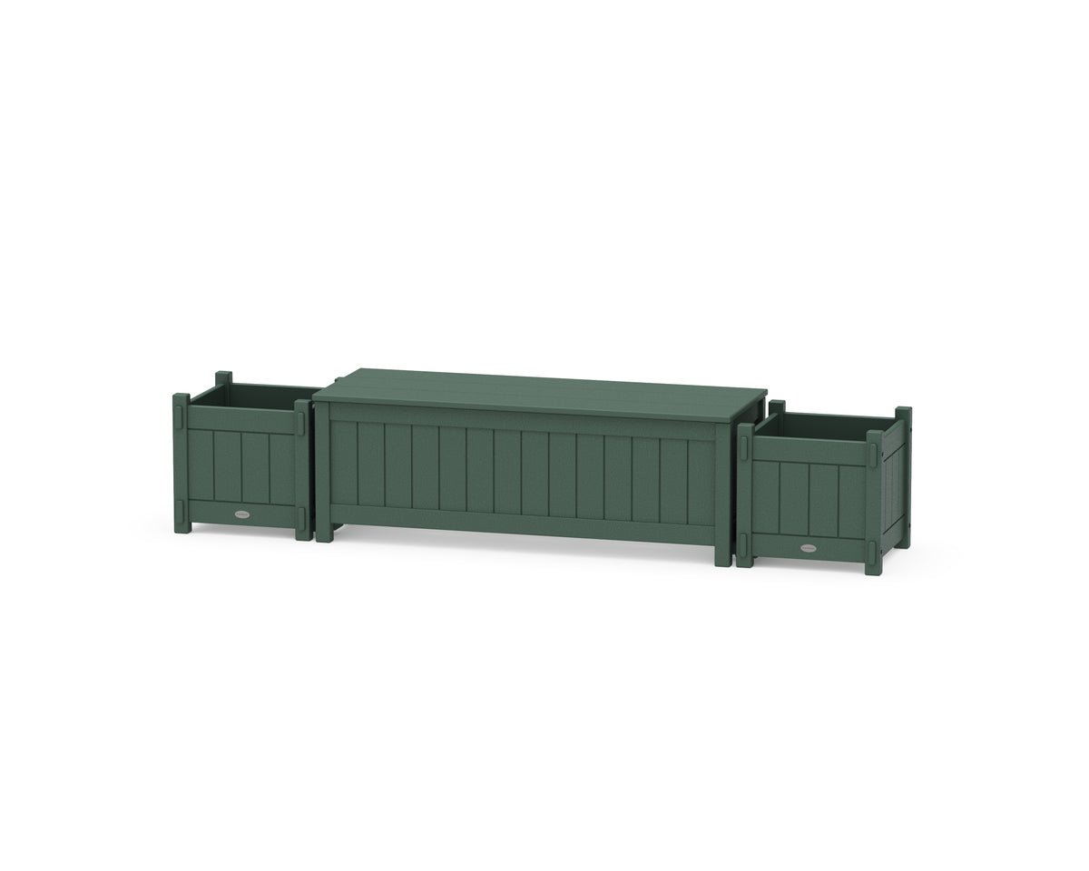 POLYWOOD 48" Vineyard Straight Planter Storage Bench Set in Green