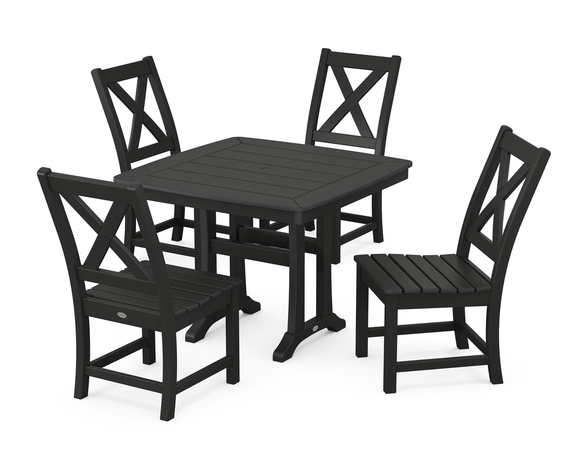 POLYWOOD Braxton Side Chair 5-Piece Dining Set with Trestle Legs - 37" Table in Black