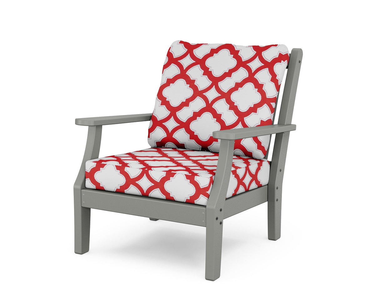 POLYWOOD Wovendale Deep Seating Chair in Slate Grey / Trellis Crimson