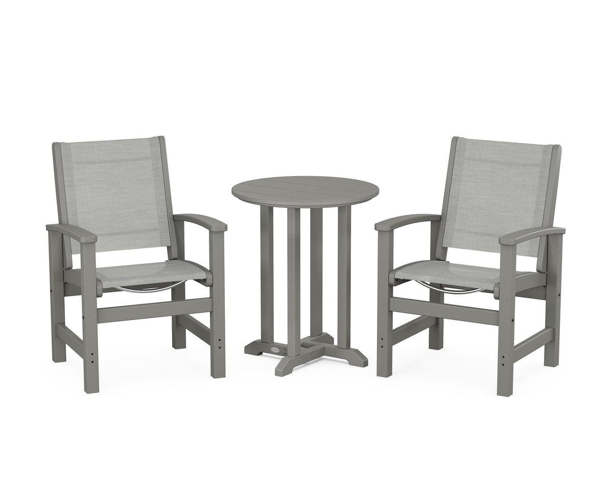 POLYWOOD Coastal 3-Piece Round Bistro Dining Set in Slate Grey / Metallic
