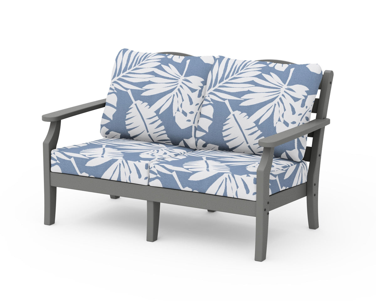 POLYWOOD Savannah Deep Seating Loveseat in Slate Grey / Leaf Sky Blue