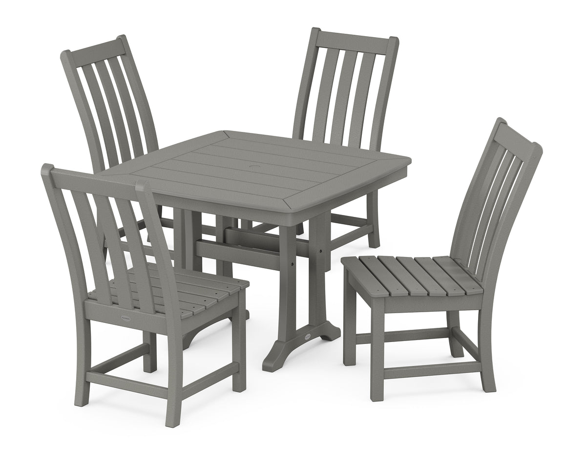 POLYWOOD Vineyard Side Chair 5-Piece Dining Set with Trestle Legs - 37" Table in Slate Grey