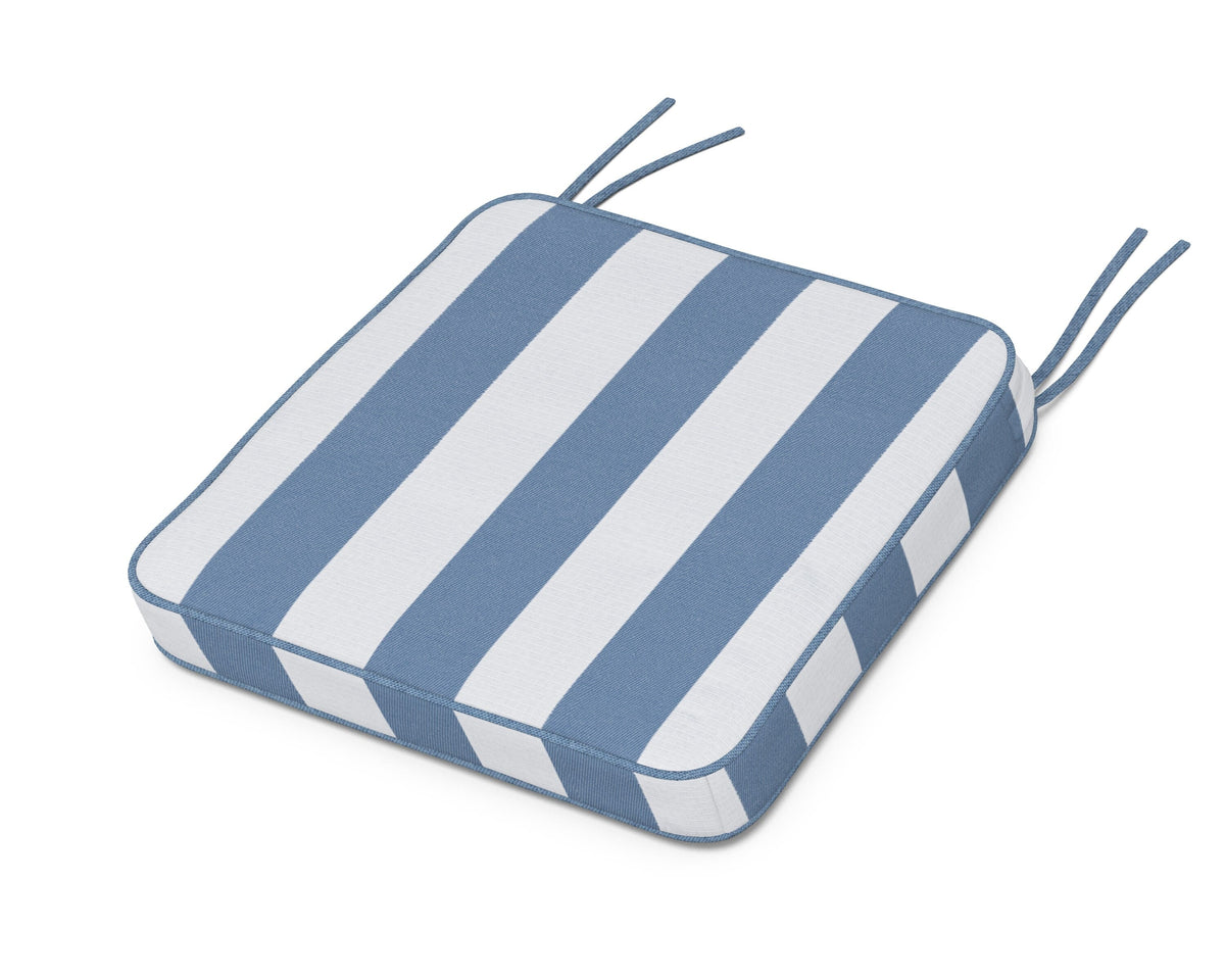 POLYWOOD Chinoiserie Side Chair Seat Cushion in Cabana Stripe Sky Blue