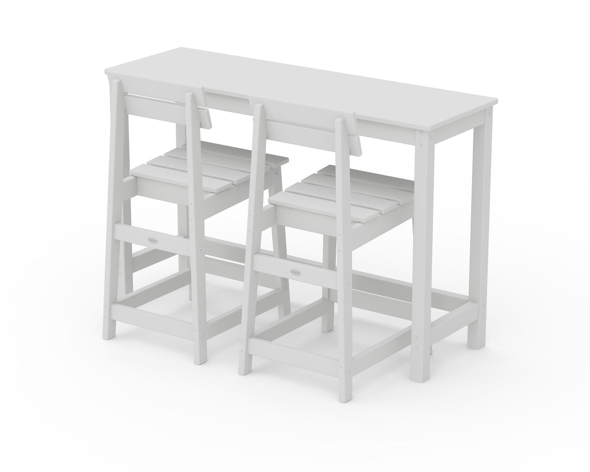 POLYWOOD Modern Studio Plaza Counter Chair 3-Piece Balcony Set in White