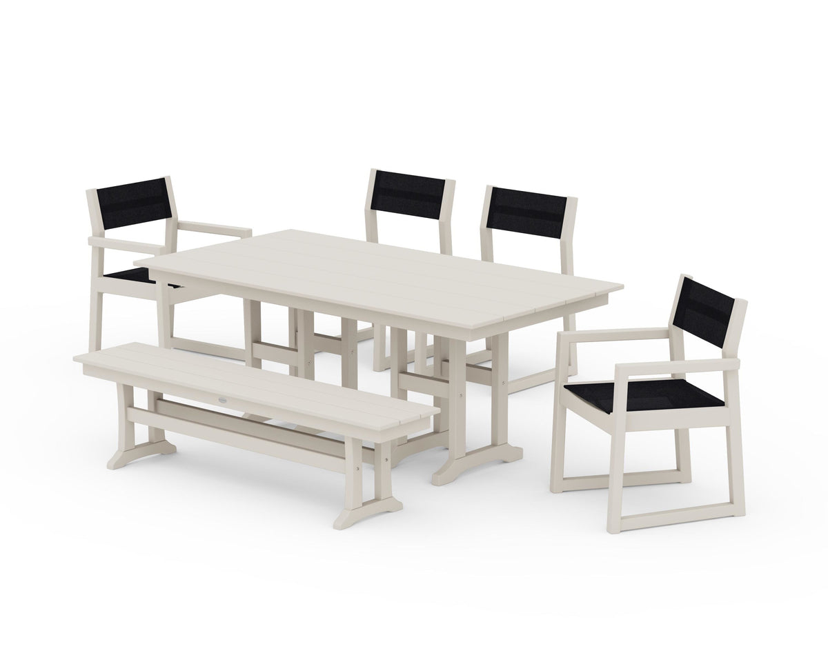 POLYWOOD EDGE Sling 6-Piece Farmhouse Dining Set in Sand / Black