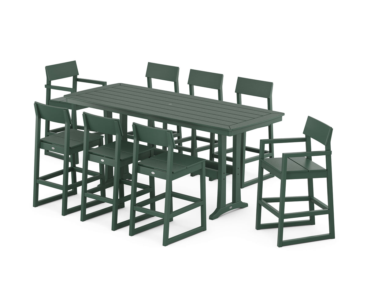 POLYWOOD EDGE 9-Piece Bar Set with Trestle Legs in Green