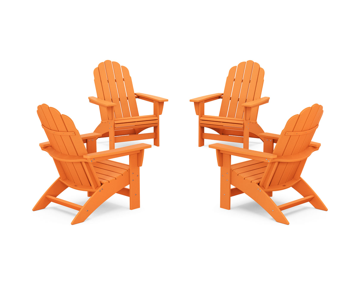 POLYWOOD 4-Piece Vineyard Grand Adirondack Chair Conversation Set in Tangerine