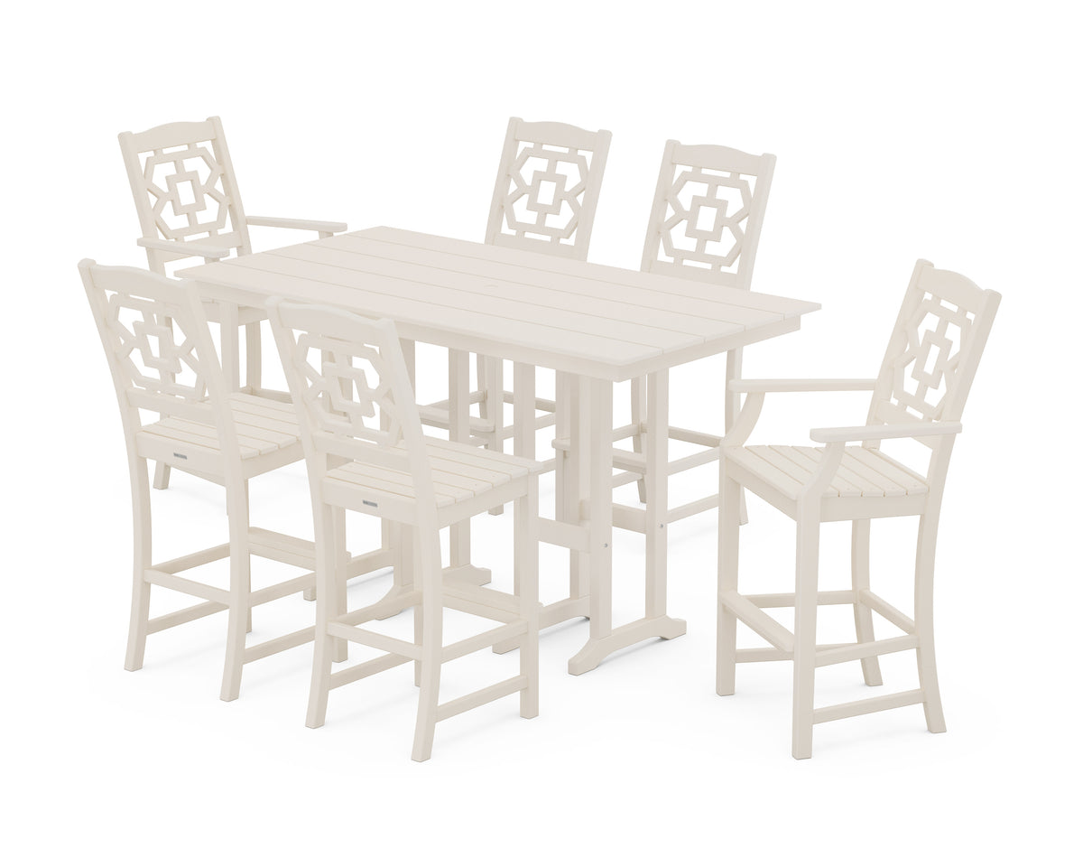 POLYWOOD Chinoiserie 7-Piece Farmhouse Bar Set in Sand