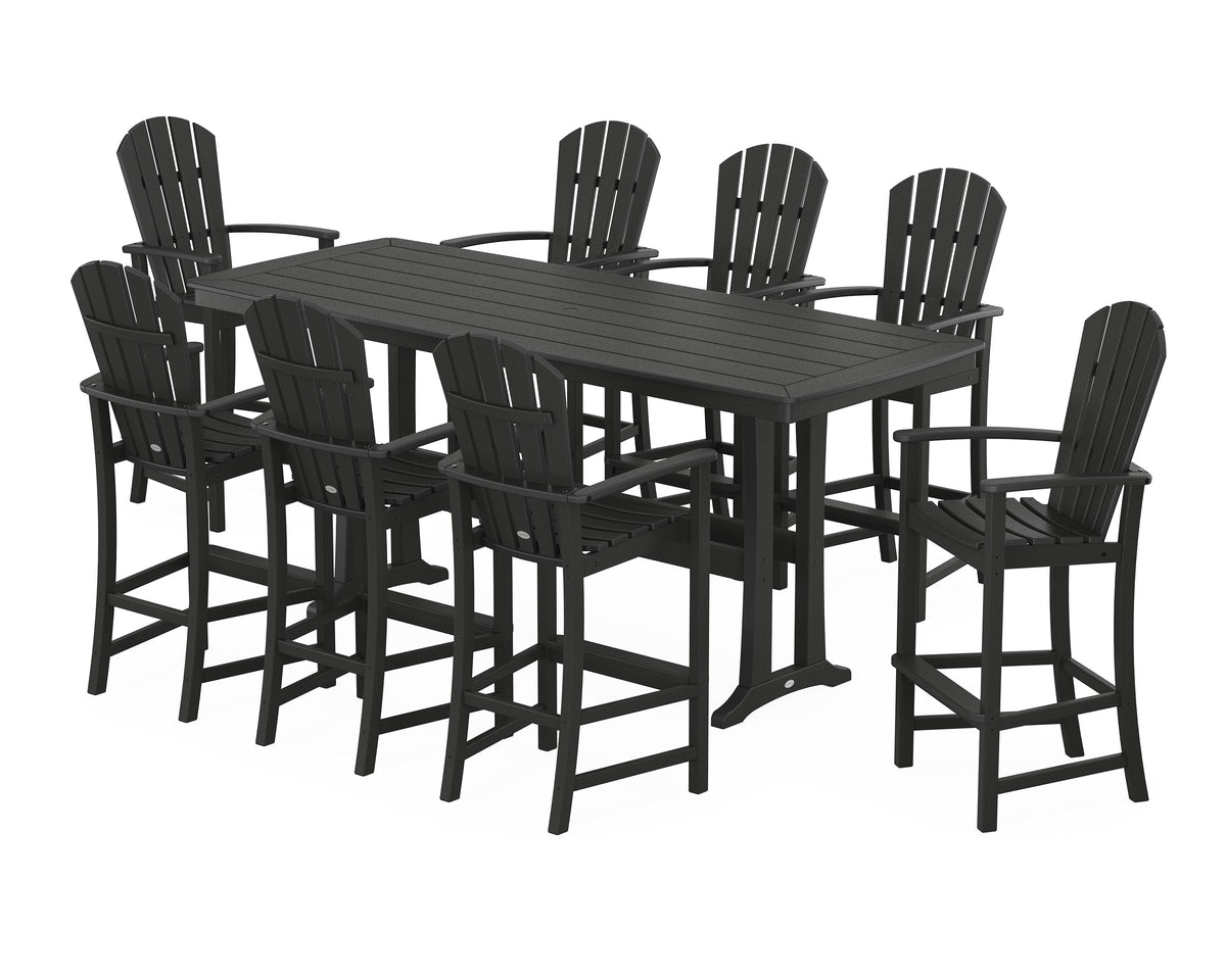 POLYWOOD Palm Coast 9-Piece Bar Set with Trestle Legs in Black