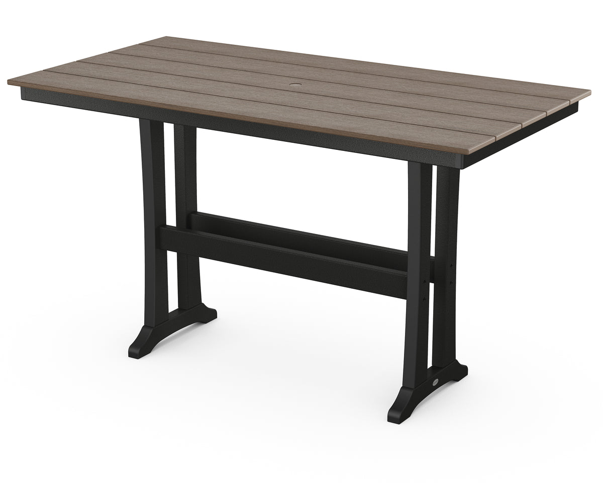 POLYWOOD Farmhouse Trestle 37" x 72" Bar Table in Black / Kona