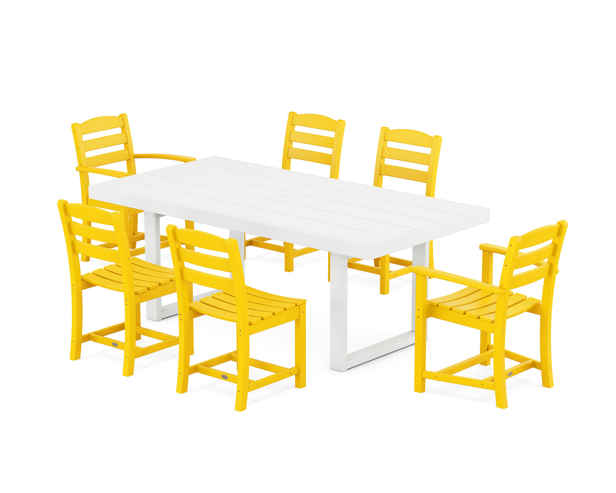 POLYWOOD La Casa Café 7-Piece Dining Set - 39" x 78" Table in Lemon / White