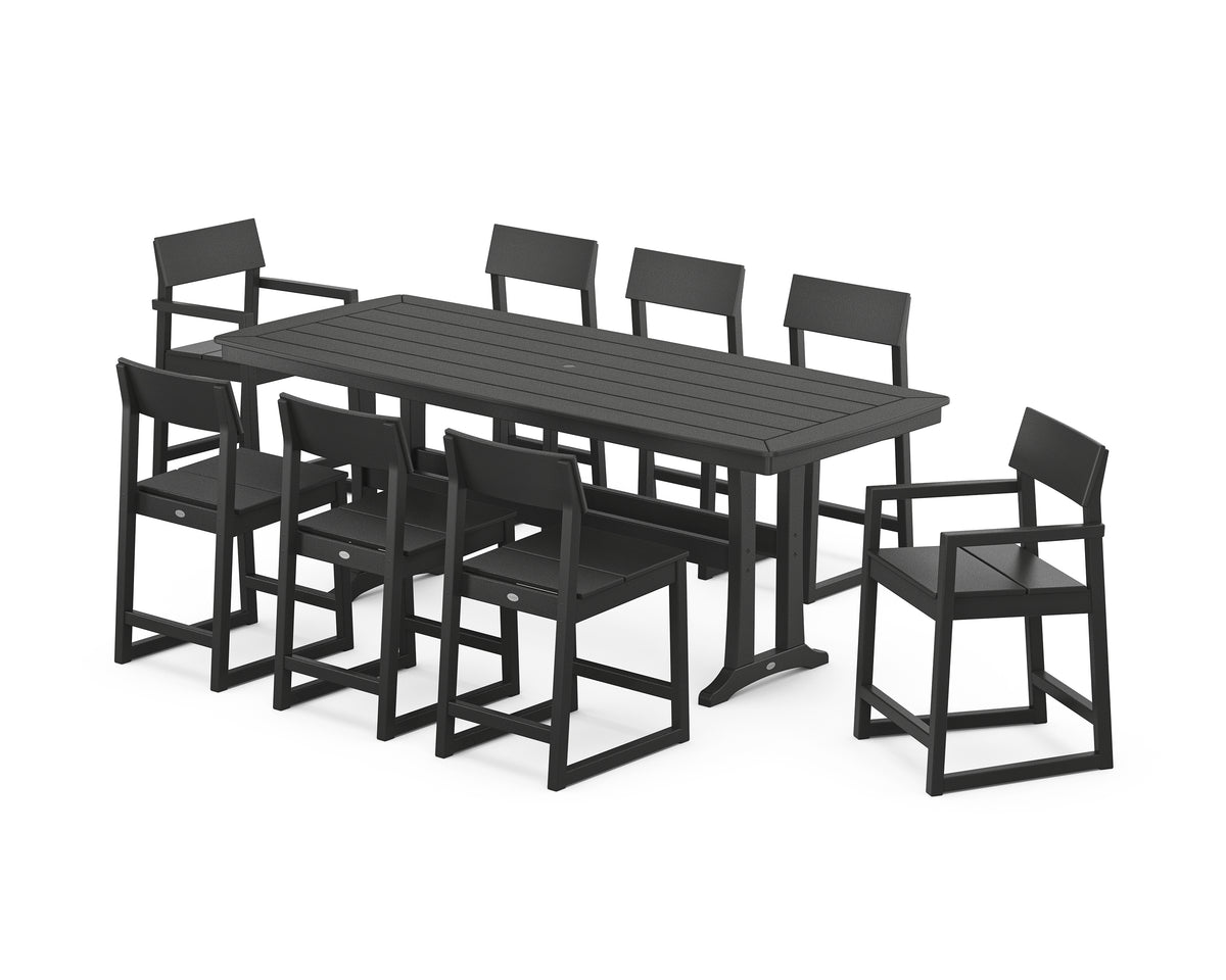 POLYWOOD EDGE 9-Piece Counter Set with Trestle Legs in Black