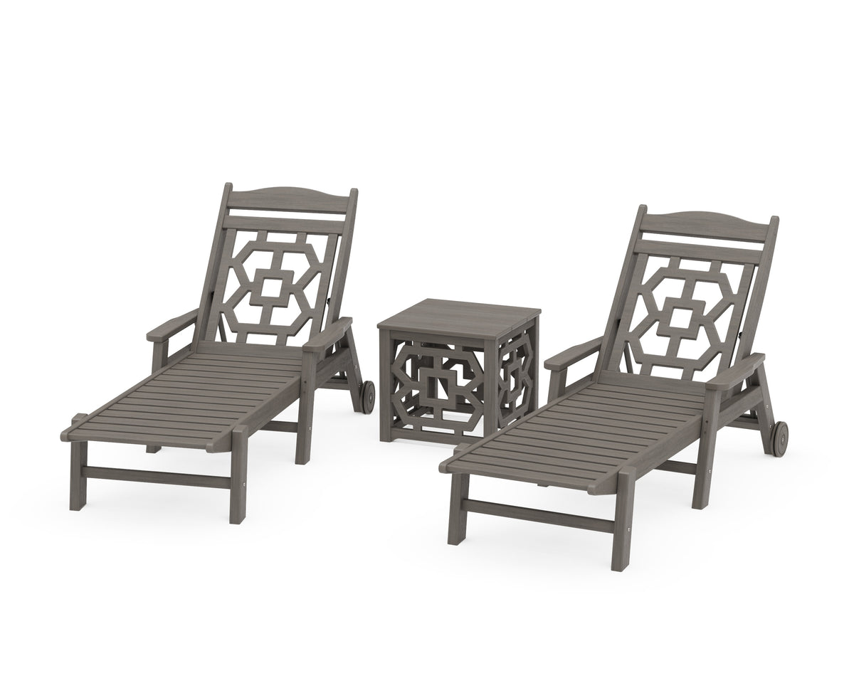 POLYWOOD Chinoiserie 3-Piece Chaise Set in Driftwood
