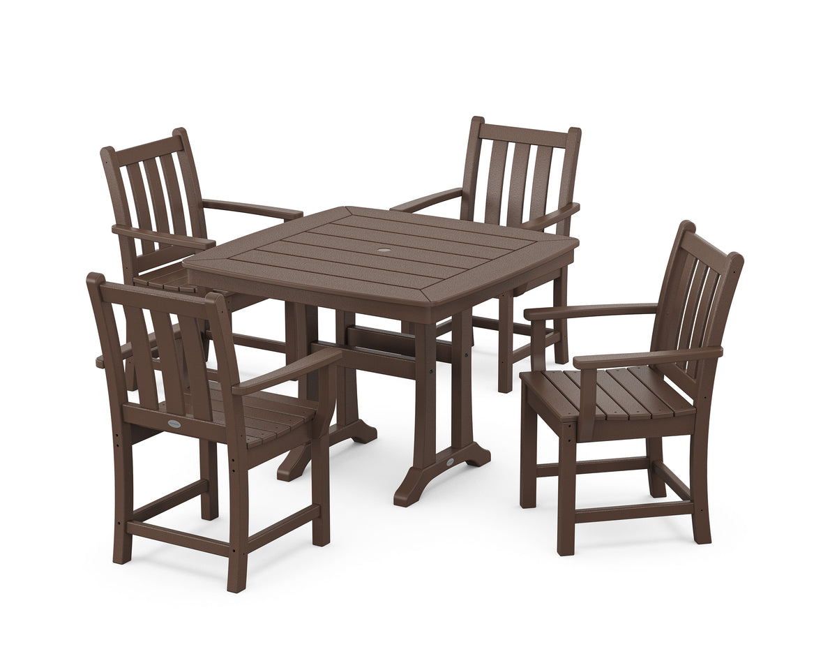 POLYWOOD Traditional Garden 5-Piece Dining Set with Trestle Legs - 37" Table in Mahogany