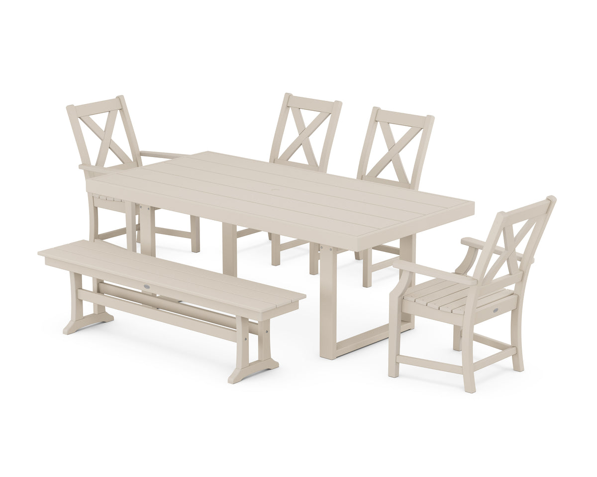 POLYWOOD Braxton 6-Piece Dining Set with Bench - 39" x 78" Table in Sand