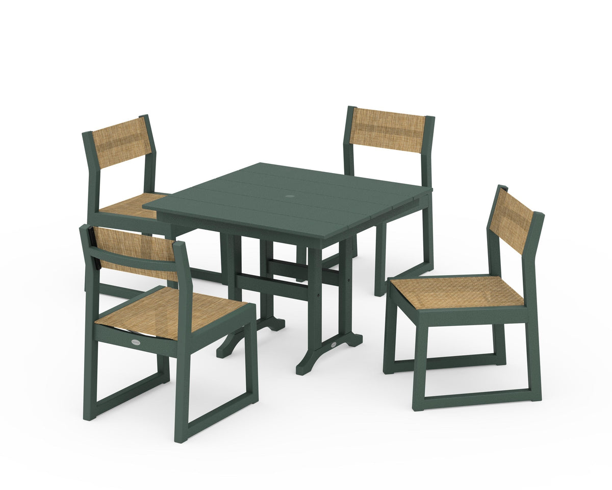 POLYWOOD EDGE Sling Side Chair 5-Piece Farmhouse Dining Set in Green / Burlap