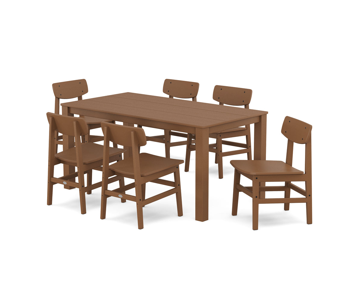 POLYWOOD Modern Studio Urban Chair 7-Piece Parsons Table Dining Set in Teak