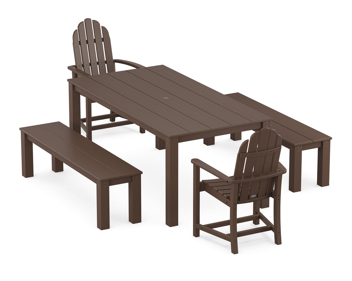 POLYWOOD Classic Adirondack 5-Piece Parsons Dining Set with Benches in Mahogany