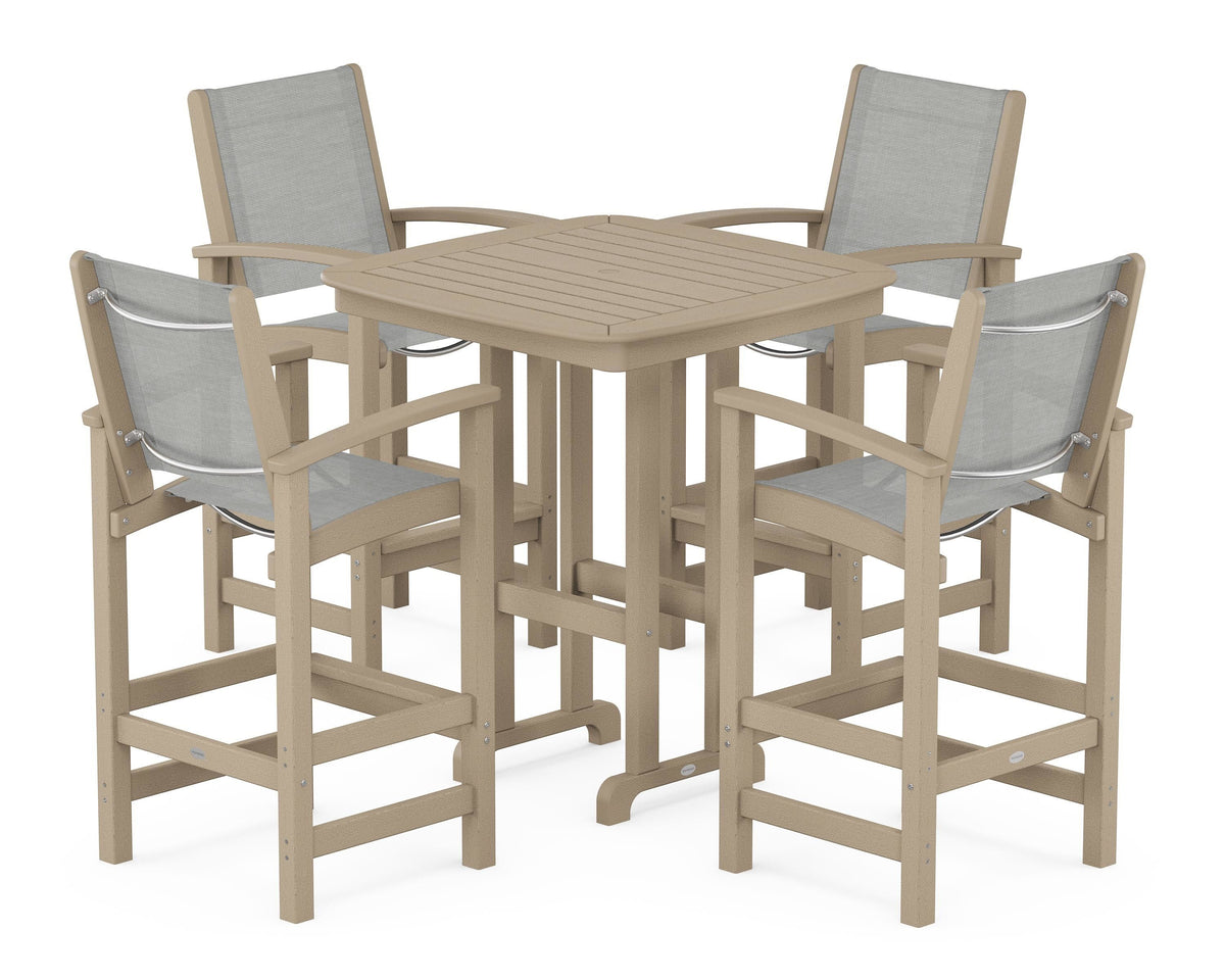 POLYWOOD Coastal 5-Piece Bar Set in Vintage Sahara / Metallic