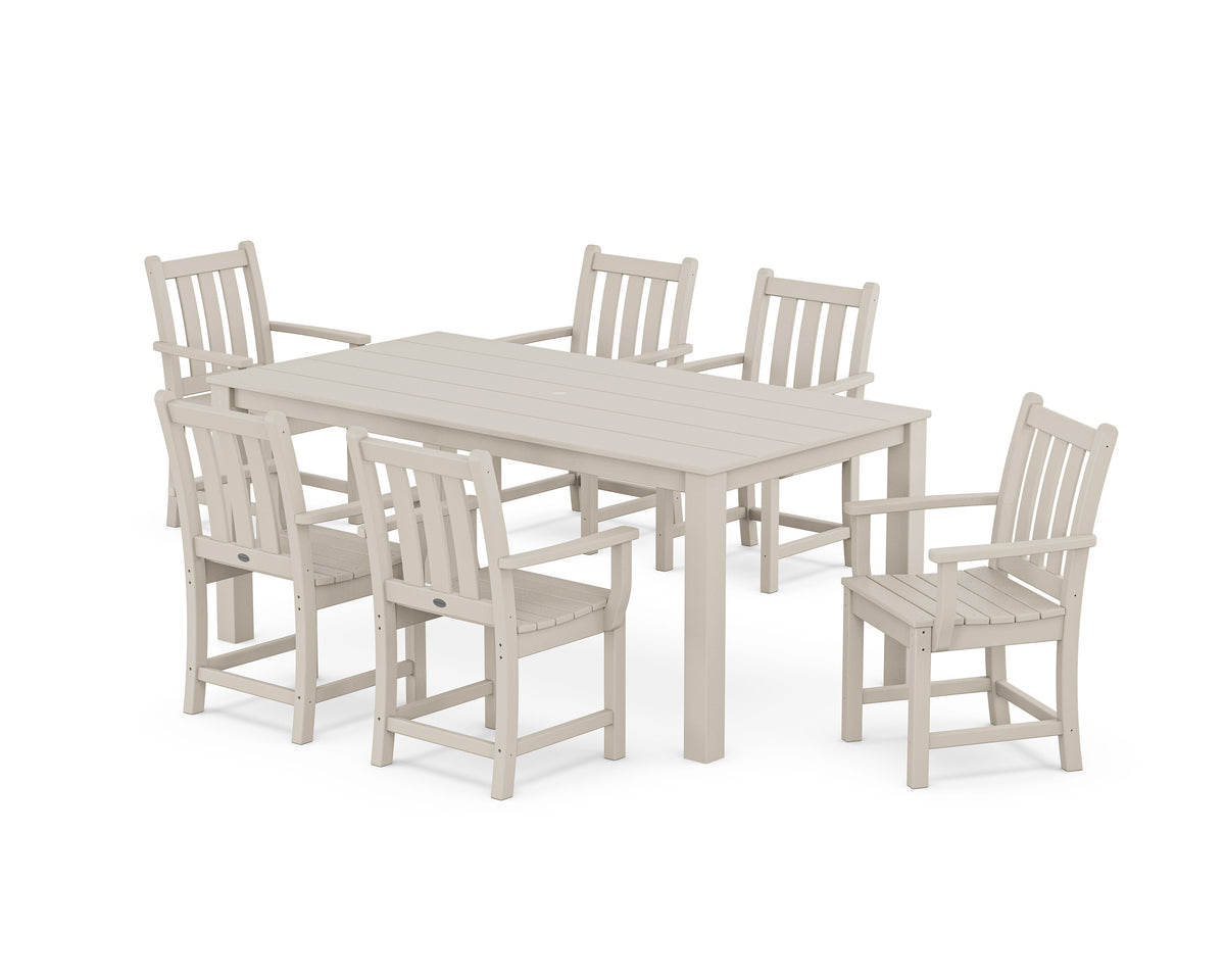 POLYWOOD Traditional Garden Arm Chair 7-Piece Parsons Dining Set in Sand