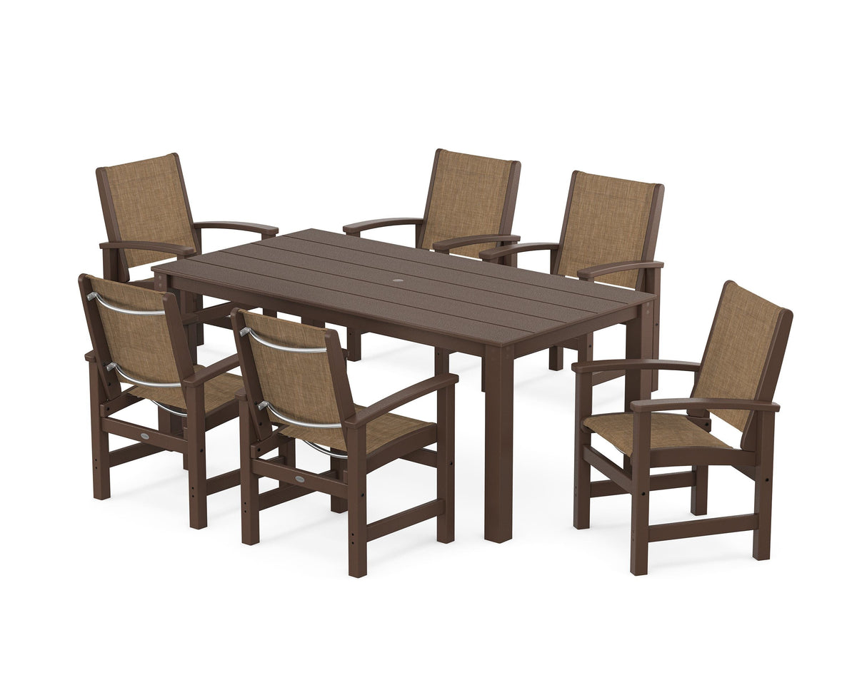 POLYWOOD Coastal 7-Piece Parsons Dining Set in Mahogany / Burlap