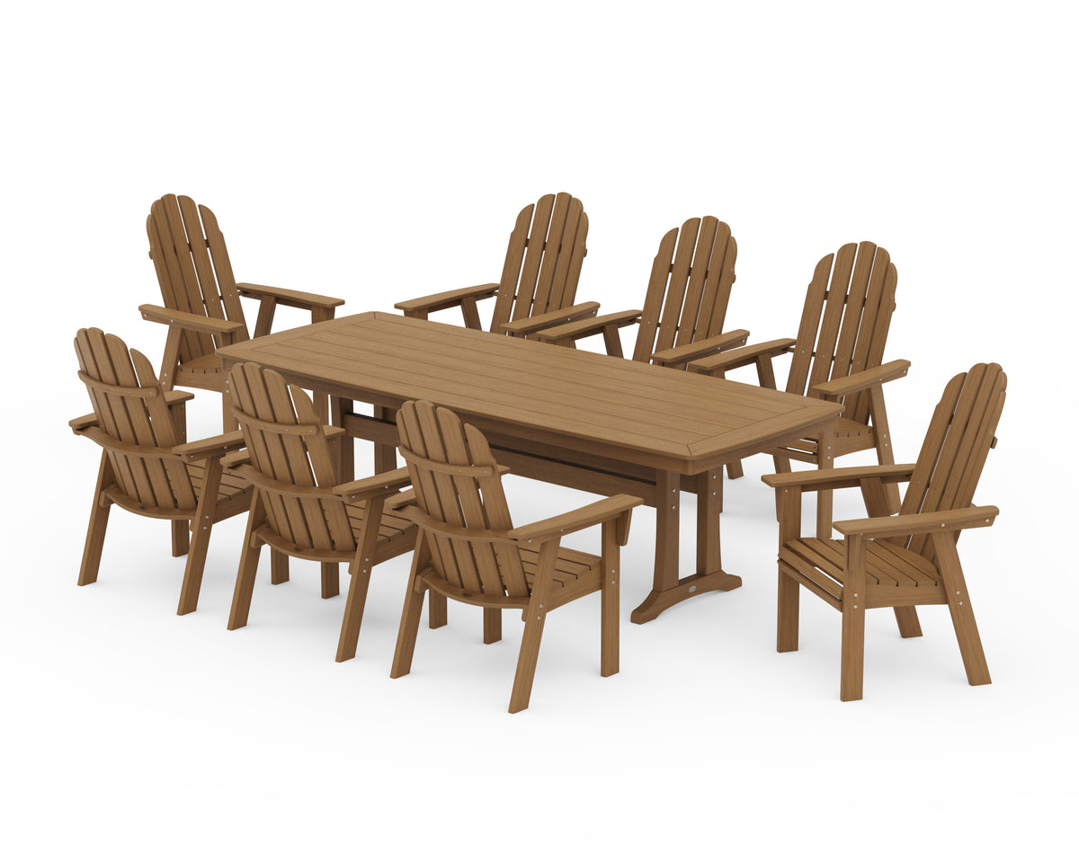 POLYWOOD Vineyard Curveback Adirondack 9-Piece Dining Set with Trestle Legs in Natural